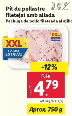 Oferta de Pechuga De Pollo Fileteada Al Ajillo por 4,79€ en Lidl