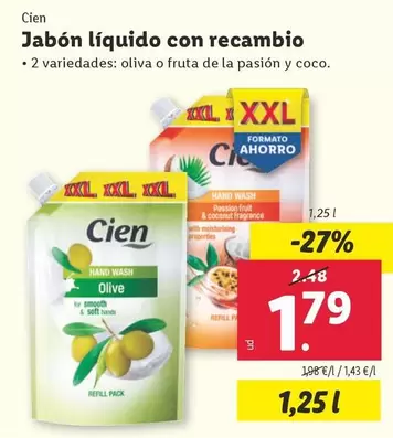 Oferta de Cien - Jabón Líquido Con Recambio por 1,79€ en Lidl