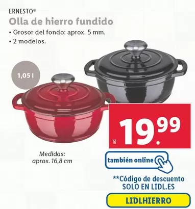 Oferta de Ernesto - Olla De Hierro Fundido por 19,99€ en Lidl