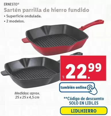 Oferta de Ernesto - Sarten Parrilla De Hierro Fundido por 22,99€ en Lidl