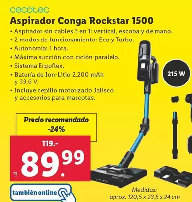 Oferta de Cecotec - Aspirador Conga Rockstar 1500 por 89,99€ en Lidl