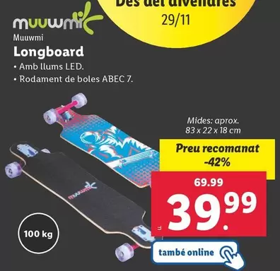 Oferta de Muuwmi - Longboard por 39,99€ en Lidl