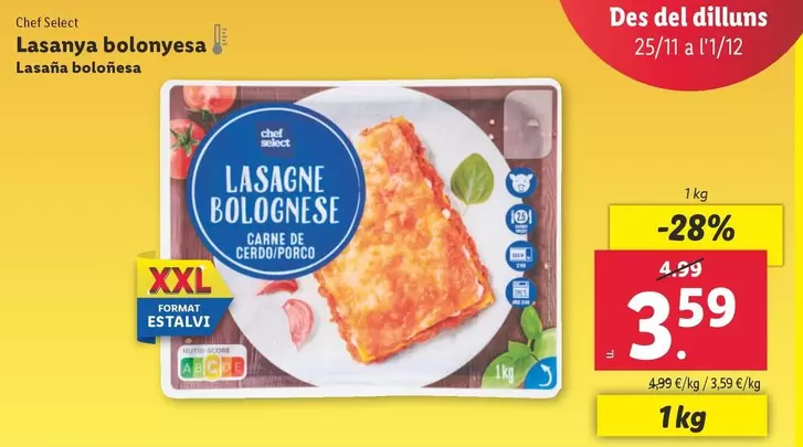 Oferta de Chef Select - Lasaña Boloñesa por 3,59€ en Lidl