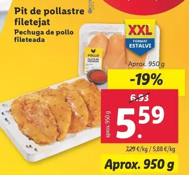 Oferta de Pechuga De Pollo Fileteada por 5,59€ en Lidl