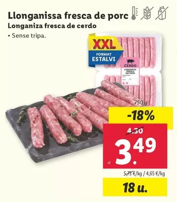 Oferta de Longaniza Fresca De Cerdo por 3,49€ en Lidl