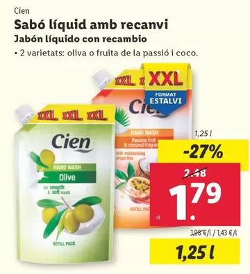 Oferta de Cien - Jabón Líquido Con Recambio por 1,79€ en Lidl