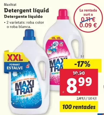 Oferta de Maxitrat - Detergente Líquido por 8,99€ en Lidl