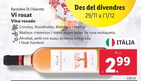 Oferta de Bardolino Di Chiaretto - Vino Rosado por 2,99€ en Lidl