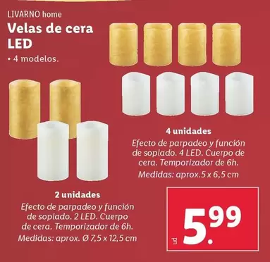 Oferta de Livarno - Velas De Cera LED por 5,99€ en Lidl