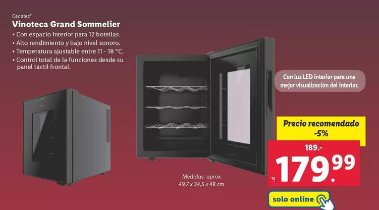 Oferta de Cecotec - Vinoteca Grand Sommelier por 179,99€ en Lidl