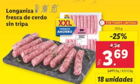 Oferta de Longaniza Fresca De Cerdo Sin Tripa por 3,69€ en Lidl