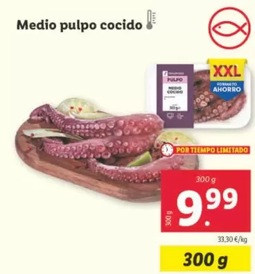 Oferta de Medio Pulpo Cocido por 9,99€ en Lidl