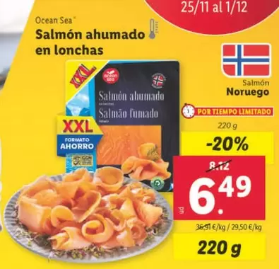 Oferta de Ocean Sea - Salmón Ahumado En Lonchas por 6,49€ en Lidl