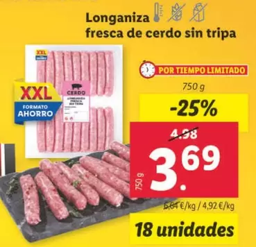 Oferta de Longaniza Fresca De Cerdo Sin Tripa por 3,69€ en Lidl