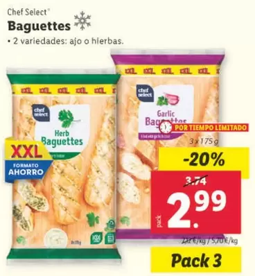 Oferta de Chef Select - Baguettes por 2,99€ en Lidl