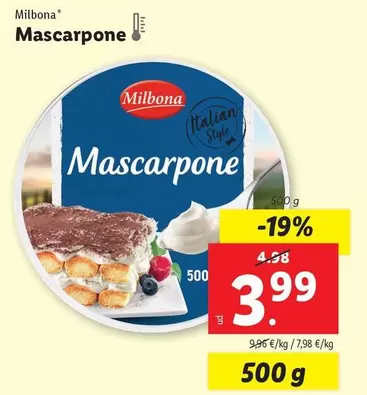 Oferta de Milbona - Mascarpone por 3,99€ en Lidl