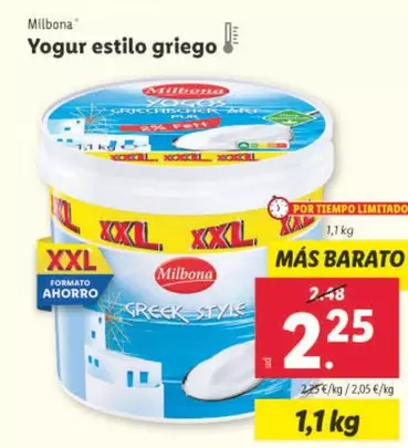 Oferta de Milbona - Yogur Estilo Griego por 2,25€ en Lidl