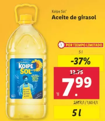 Oferta de Koipe Sol - Aceite De Girasol por 7,99€ en Lidl