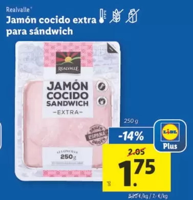 Oferta de Realvalle - Jamon Cocido Extra Para Sandwich por 1,75€ en Lidl