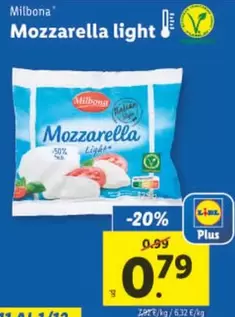 Oferta de Milbona - Mozzarella Light por 0,79€ en Lidl