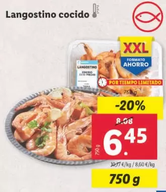 Oferta de Langostino Cocido por 6,45€ en Lidl