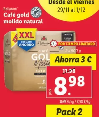 Oferta de Bellarom - Café Gold Molido Natural por 8,98€ en Lidl