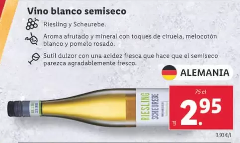 Oferta de Vino Blanco Semiseco por 2,95€ en Lidl