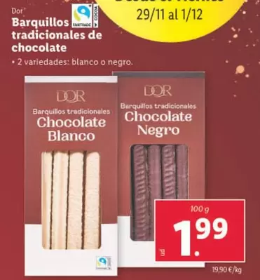 Oferta de Dor - Barquillos Tradicionales De Chocolate por 1,99€ en Lidl