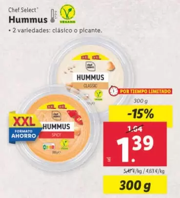 Oferta de Chef Select - Hummus por 1,39€ en Lidl