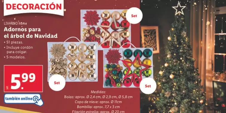 Oferta de Livarno - Adornos para el arbol de Navidad por 5,99€ en Lidl