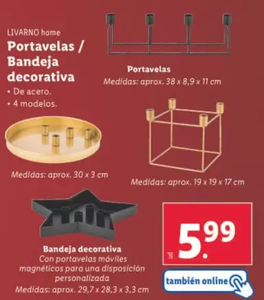 Oferta de Livarno Home - Portavelas/ Bandeja Decorativa por 5,99€ en Lidl