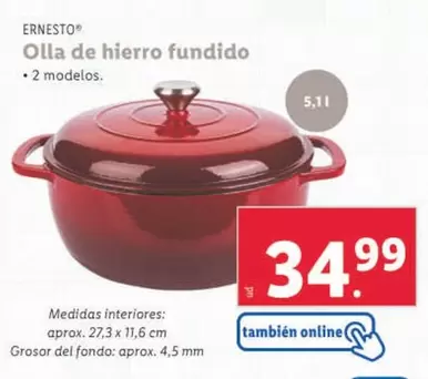 Oferta de Ernesto - Olla De Hierro Fundido  por 34,99€ en Lidl