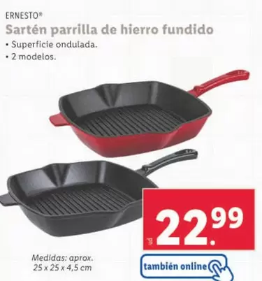 Oferta de Ernesto - Sartén Parrilla De Hierro Fundido por 22,99€ en Lidl