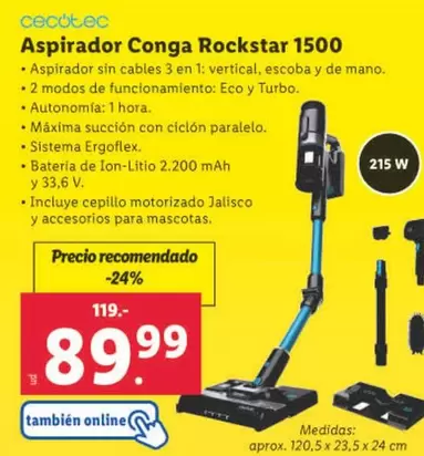 Oferta de Cecotec - Aspirador Conga Rockstar 1500 por 89,99€ en Lidl