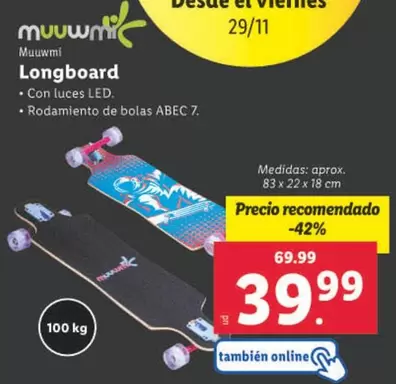 Oferta de Muuwmi - Longboard por 39,99€ en Lidl