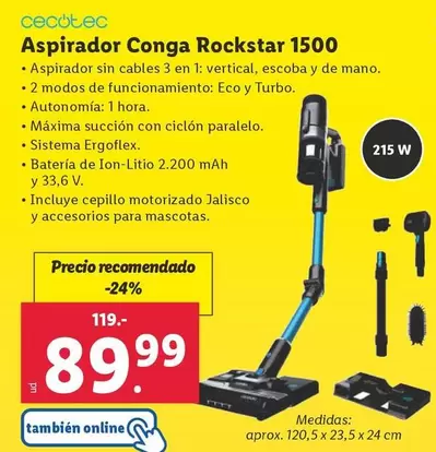 Oferta de Cecotec - Aspirador Conga Rockstar 1500  por 89,99€ en Lidl