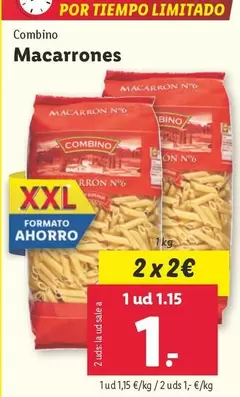 Oferta de Combino - Macarrones  por 1,15€ en Lidl