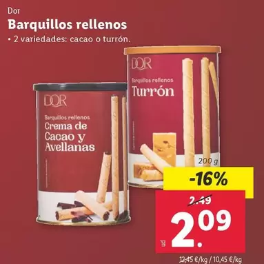 Oferta de Dor - Barquillos Rellenos por 2,09€ en Lidl