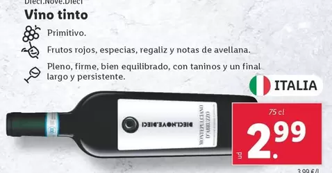 Oferta de Dieci.Nove.Dieci - Vino Tinto por 2,99€ en Lidl