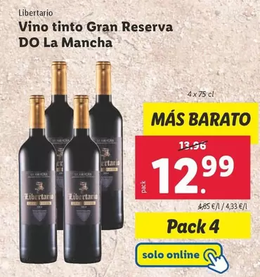 Oferta de Libertario - Vino Tinto Gran Reserva DO La Mancha por 12,99€ en Lidl