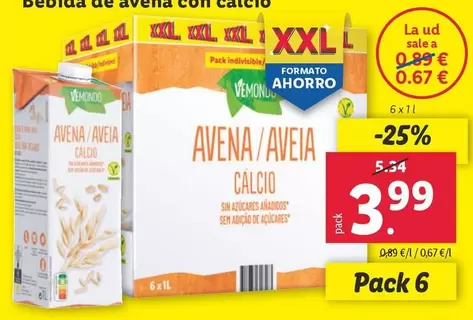 Oferta de Vemondo - Bebida De Avena Con Calcio por 3,99€ en Lidl