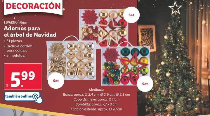 Oferta de Livarno Home - Adornos Para El Árbol De Navidad por 5,99€ en Lidl