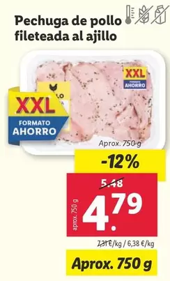 Oferta de Pechuga De Pollo Fileteada Al Ajillo por 4,79€ en Lidl