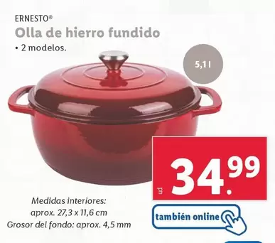 Oferta de Ernesto - Olla De Hierro Fundido por 34,99€ en Lidl