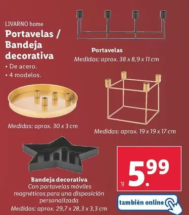 Oferta de Livarno Home - Portavelas/ Bandeja Decorativa por 5,99€ en Lidl