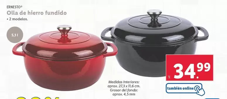 Oferta de Ernesto - Olla De Hierro Fundido por 34,99€ en Lidl