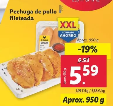 Oferta de Pechuga De Pollo Fileteada  por 5,59€ en Lidl