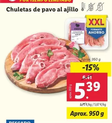 Oferta de Chuletas De Pavo Al Ajillo por 5,39€ en Lidl