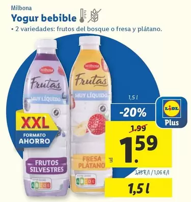 Oferta de Milbona - Yogur Bebible por 1,59€ en Lidl