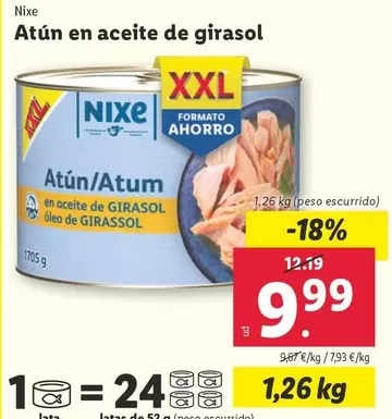 Oferta de Nixe - Atún En Aceite De Girasol  por 9,99€ en Lidl